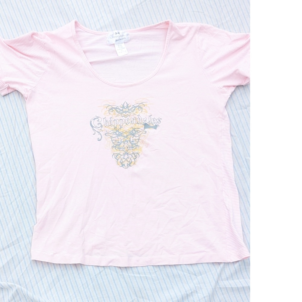 Chippendales Graphic T-Shirt‎ Pink Striped Short Sleeve Tee Top
